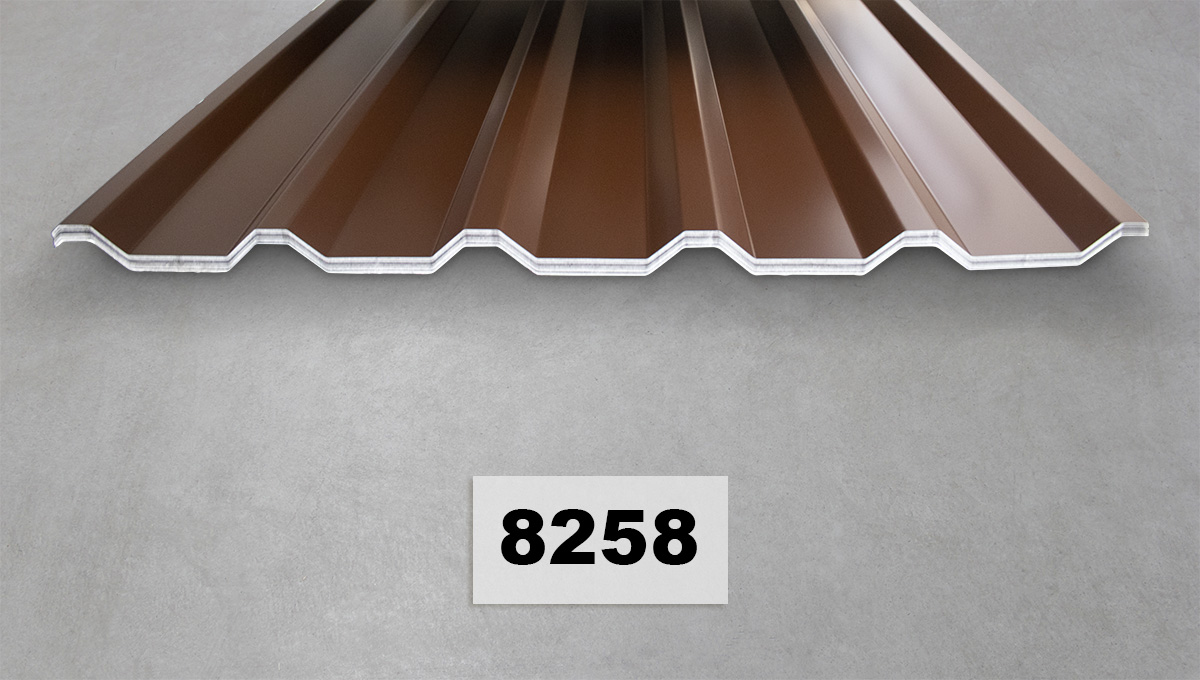 Dachblech, Wellblechplatte, Stahlblech, Bronzebraun, Kernnummer 8258