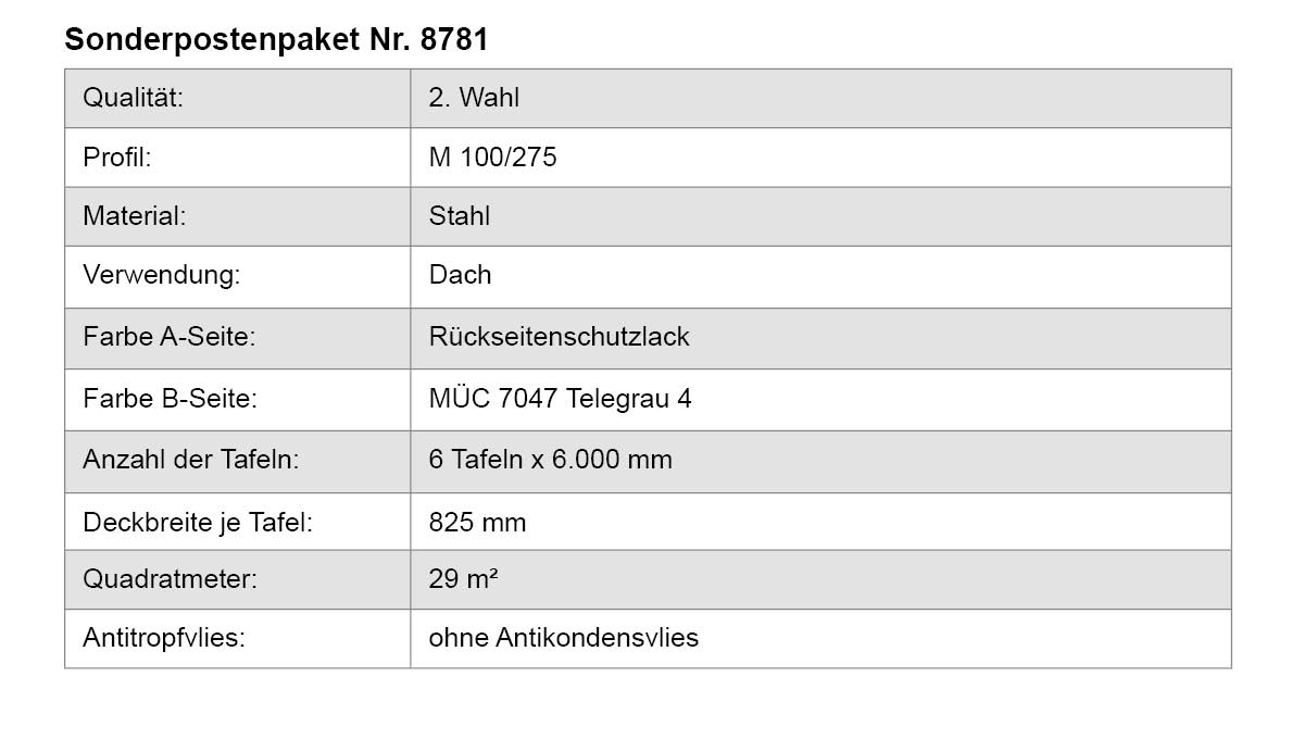 Tischplattenfächer, 6 Tafeln, Deckbreite 825 mm, Quadratmeter 29 m², Antitropfvlies