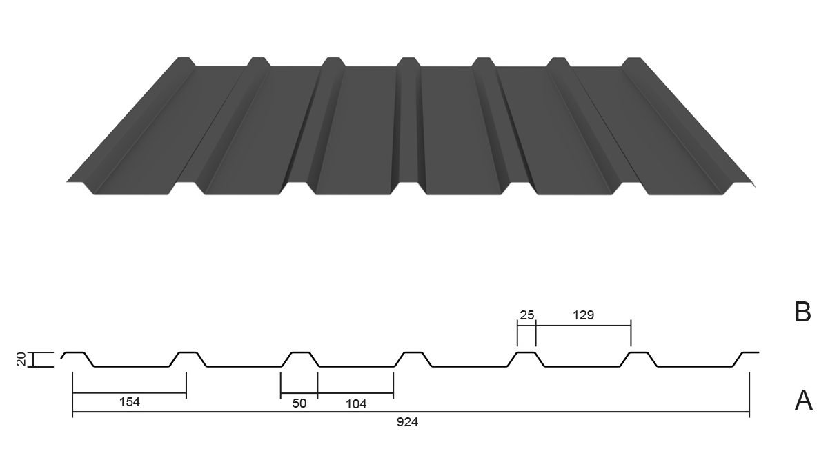 Metall-Dachpaneel, Wellblechplatte, Dunkelgrau, Rippenprofil, Blechplatte