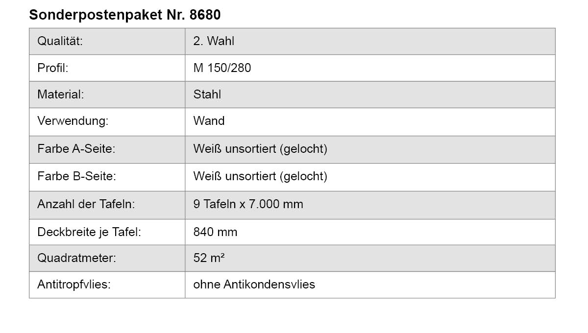 Stahl, Wand, Tafel, Weiß, Beige, 9 Tafeln, 780 mm, 52 m²
