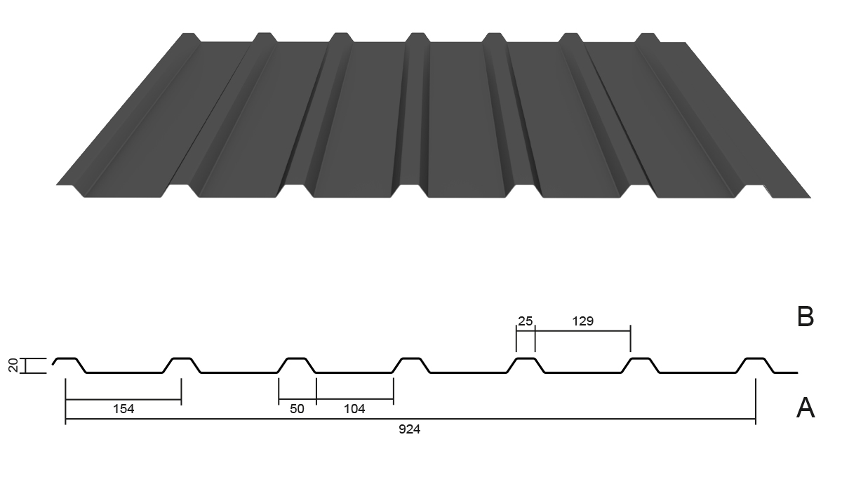 Metall-Dachpaneel, Wellblettblech, Nutprofil, dunkelgrau, Baumaterial