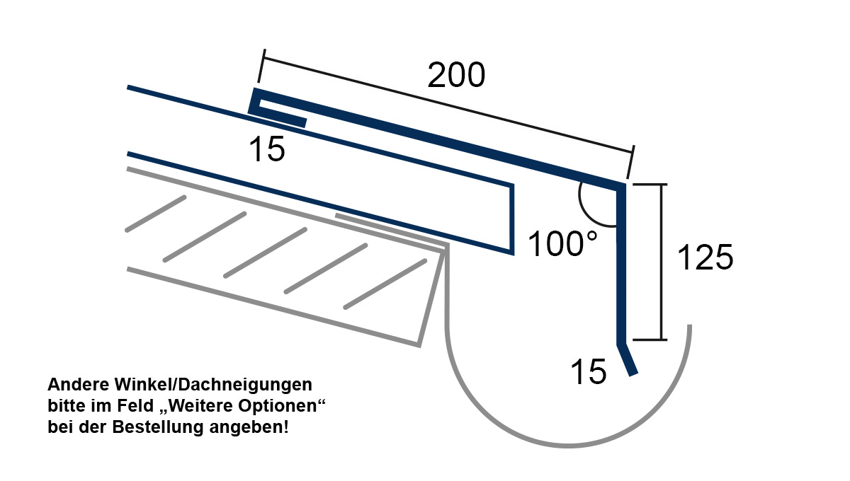 Winkel/Zaun, Dachneigung, Montagewinkel, Maßangabe, Optionen Hinweis