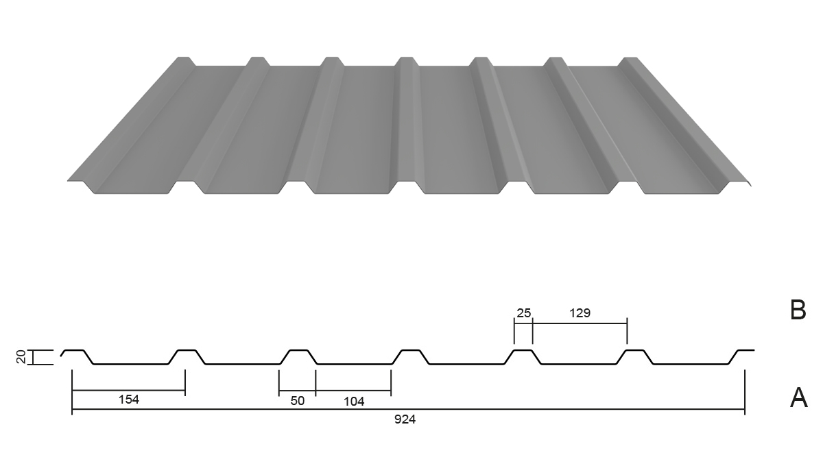 uprofilierte Wellblechplatte, Stahlblech, Dachblech, Wellprofil, Grau