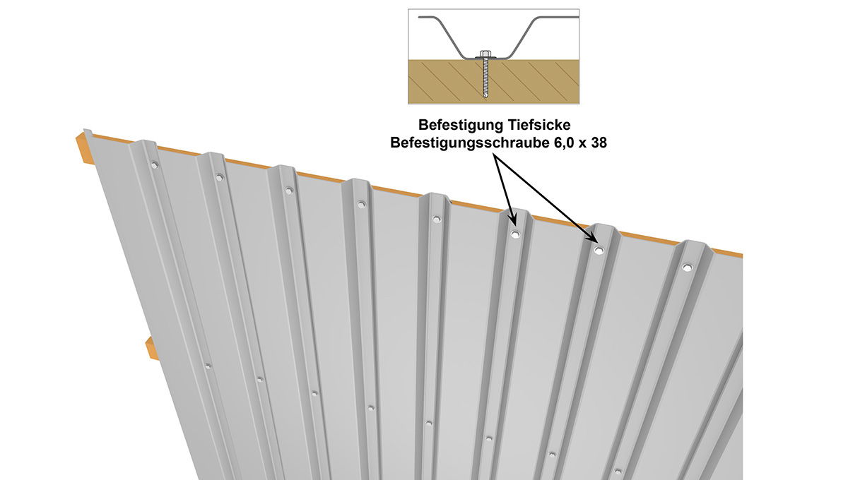 Wandbefestigung eines Trapezblechs M 35/207