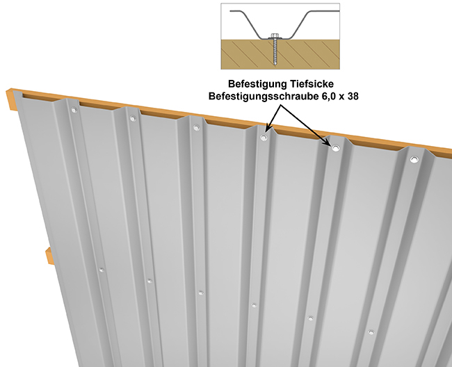 Hochsickenbefestigung eines Trapezblechs M 50/250